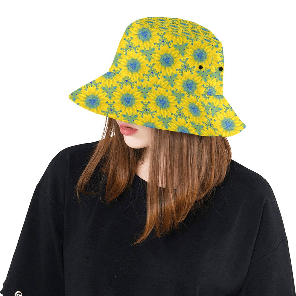 Women's All Over Print Bucket Hat - Vermont Sunflower