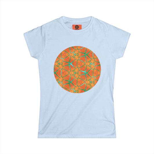 Women's Softstyle Tee - Cracked Batik Flower Circle