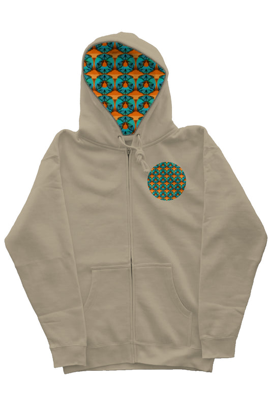 Zip Hoody with Hood Liner - Blue Butterfly Circle