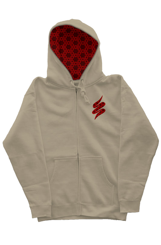 Zip Hoody with Hood Liner - Red Kiwi Eyes