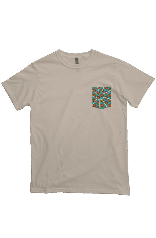 Organic Pocket T-Shirt - Red Hummingbird Circle Flower