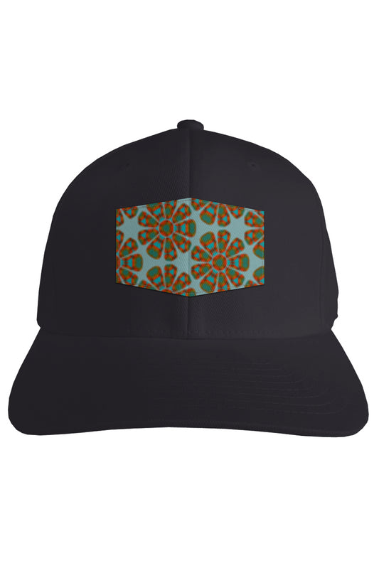 Fitted Cap - Red Papaya Flower Circle Pattern